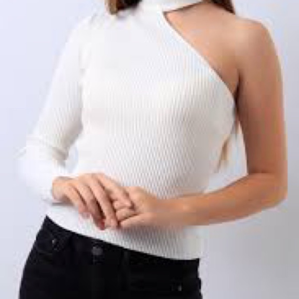 Zara Off-White One-Shoulder Ribbed Top - Picture 4 of 8